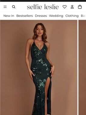 Selfie Leslie Dark Green Sequin Wrap Gown